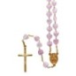 Chapelet de grains forme cœur en verre Ø 8 mm sur chaine, croix avec Christ. Livré en boite. Disponible en différentes couleurs.